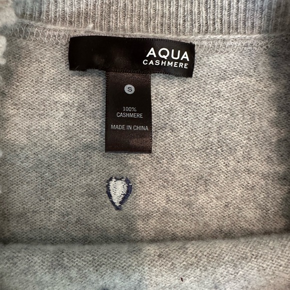 Aqua Cashmere Grey Embroidered Hearts Sweater - Picture 2 of 4